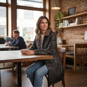 Kate Spade Reversible Black Quilted and Leopard Coat. Women’s Size Small.